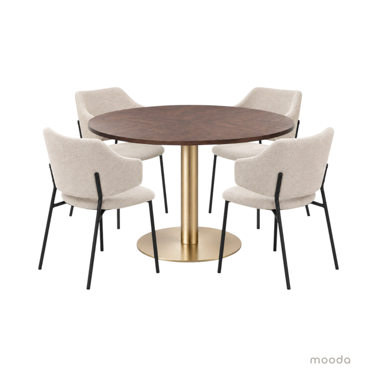 Trend-ruokapöytä ruskea/messinki ja Enzo-tuolit beige