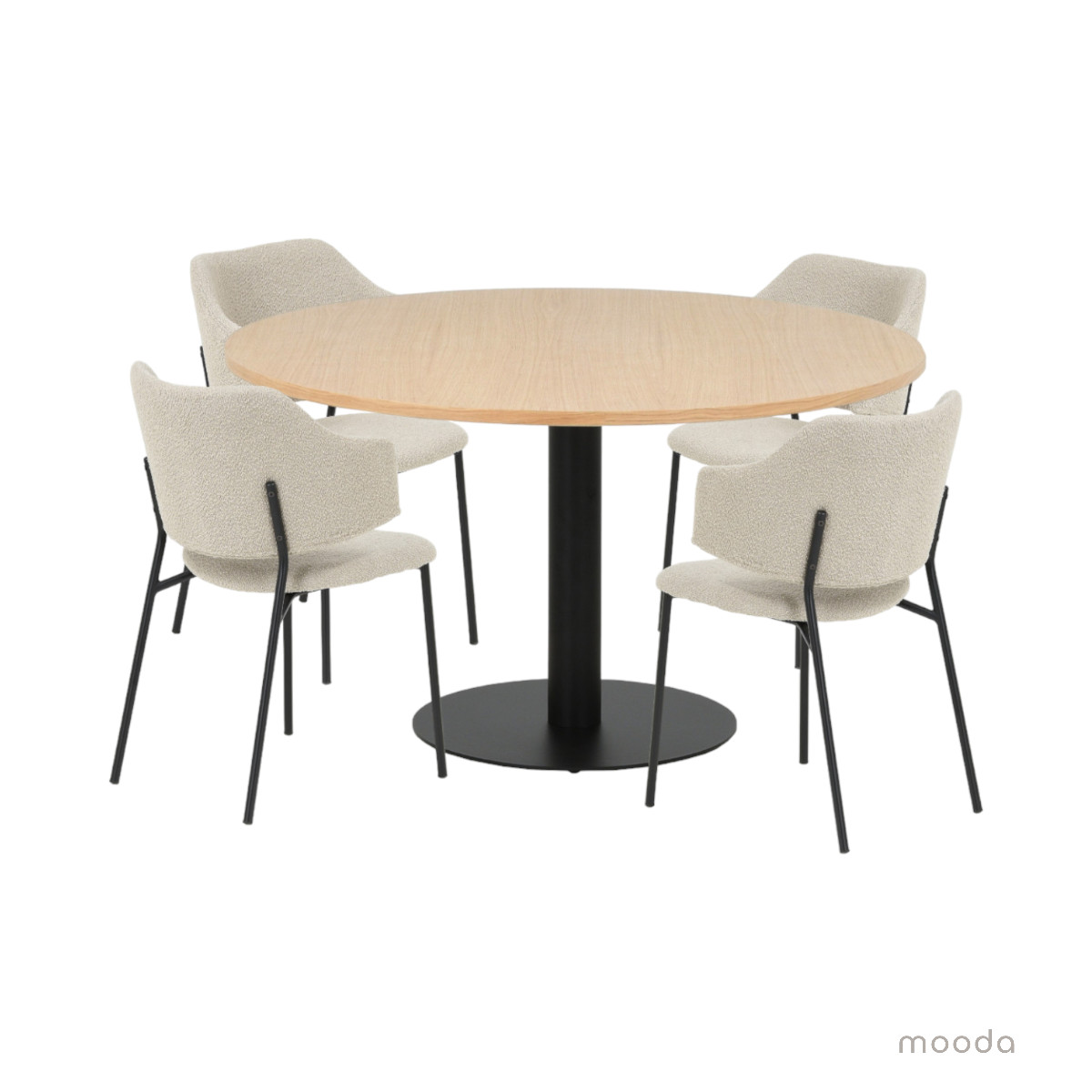Trend-ruokapöytä valkolakattu ja Enzo-tuolit beige