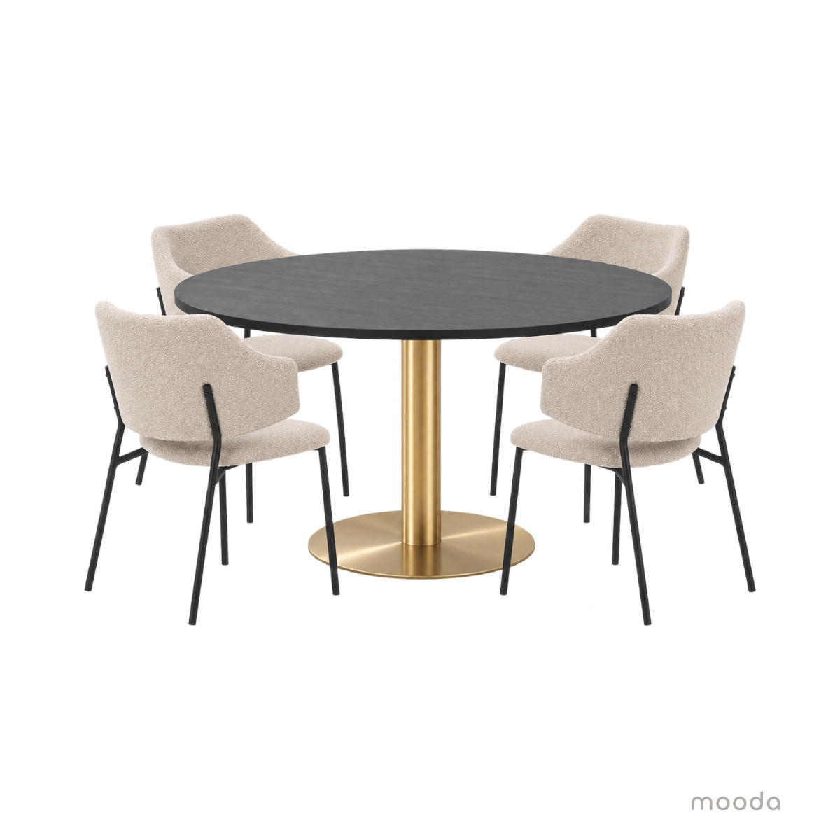 Trend-ruokapöytä musta/messinki ja Enzo-tuolit beige
